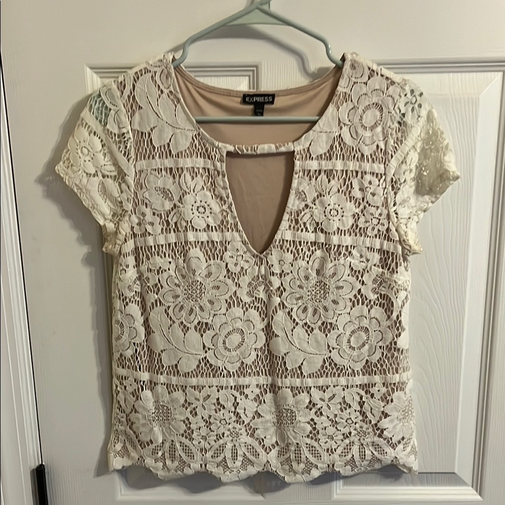 Express Women's Ivory Floral Lace Blouse